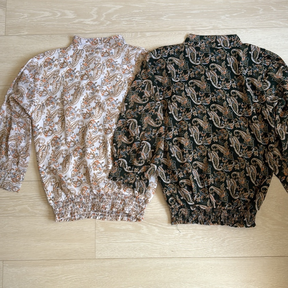 3/$10 Paisley Print Women's Tops White Green Bundle